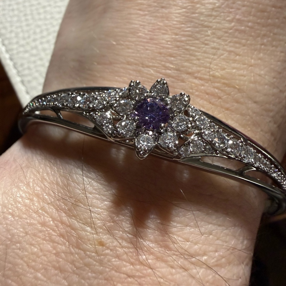 Silver-tone and Purple Women's Bangle Bracelet - 18K White Gold Filled - Picture 7 of 11